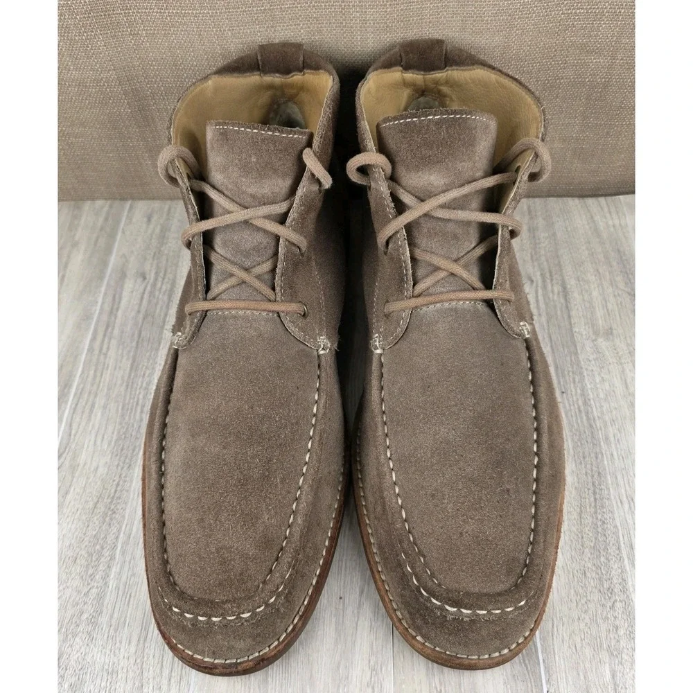 UGG Via Lungarno Tan Suede Moc Toe Ankle Chukka Boots Mens 10.5 Sheepskin Heel